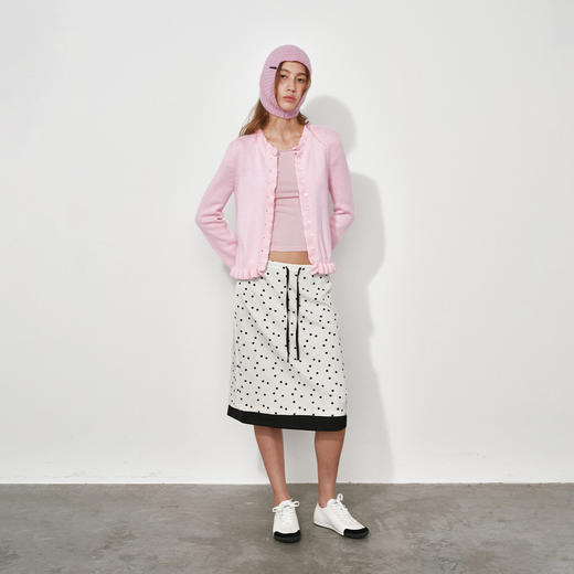 NUTH羊毛混纺正肩短款修身显瘦针织开衫女 深咖色/粉色/奶油白色 商品图0