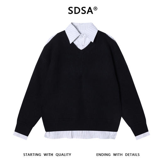 49314SDSA男士秋冬新款痞帅男装设计师简约撞色翻领假两件毛衣时尚百搭 商品图1