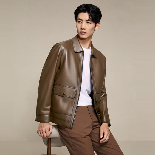 【绵羊皮/擦色皮衣】柒牌真皮皮衣秋冬新款商务休闲时尚外套男装129J70540 商品图1