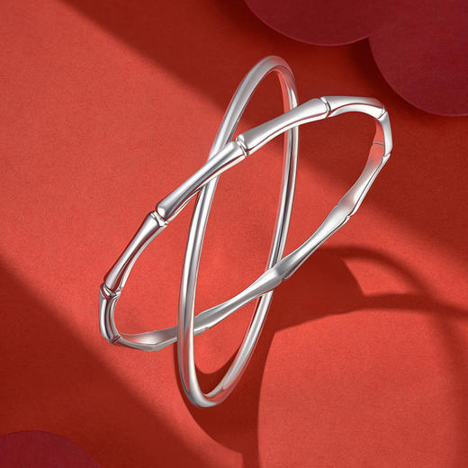 【999足银】卡蒂罗/KADER 竹愿常乐双环手镯 新中式大克重节节高升日常通勤光面素圈 简约百搭轻奢#好运配饰 商品图3