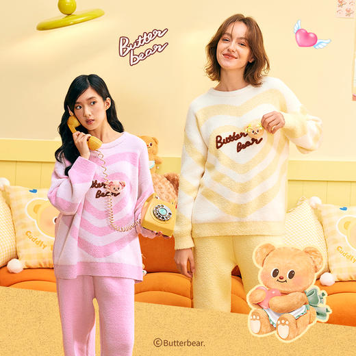 黄油小熊联名[爱心熊套头套装]秋冬萌趣爱心刺绣半边绒保暖秋冬 商品图2