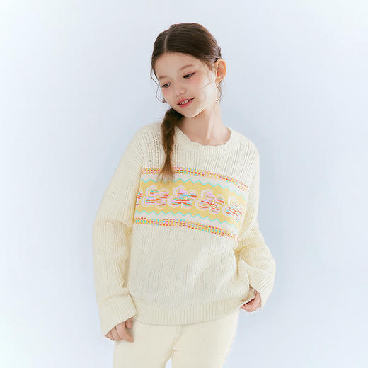 笛莎Deesha 童装女童毛衫2025冬新款女童软糯花花圆领毛衫 商品图1