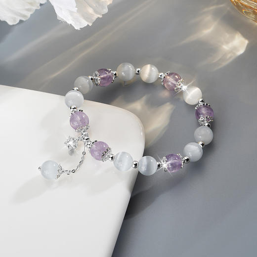 卡蒂罗KADER 新中式小众设计轻奢简约优雅百搭发财旺事业紫定行#好运满满 甜美流苏高级感 紫水晶 手串 女款 商品图5