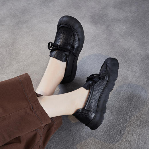 复古手工真皮休闲鞋，软底软面平底圆头系带森系单鞋ZM258601 商品图2