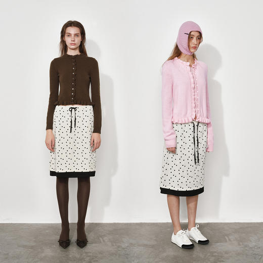 NUTH羊毛混纺正肩短款修身显瘦针织开衫女 深咖色/粉色/奶油白色 商品图1