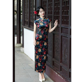复古中国风长款，丝绒无袖旗袍GX-5825195