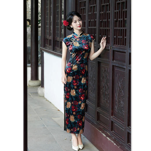 复古中国风长款，丝绒无袖旗袍GX-5825195 商品图0