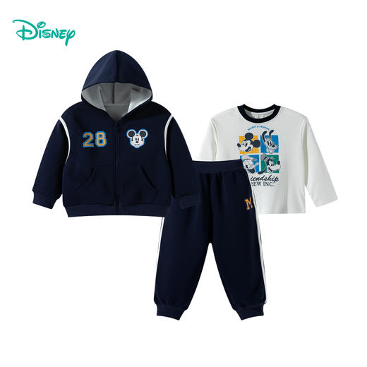 迪士尼童装酷帅休闲棒球服三件套秋季新款男童米奇印花外套套装ZD3ET027 商品图4