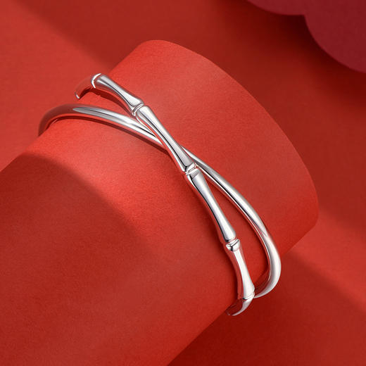 【999足银】卡蒂罗/KADER 竹愿常乐双环手镯 新中式大克重节节高升日常通勤光面素圈 简约百搭轻奢#好运配饰 商品图7