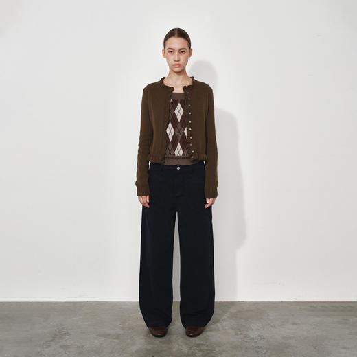 NUTH羊毛混纺正肩短款修身显瘦针织开衫女 深咖色/粉色/奶油白色 商品图5