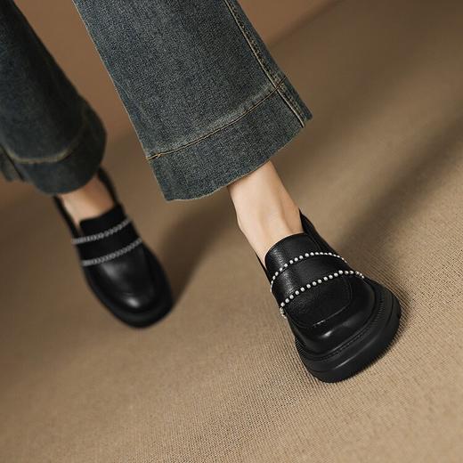 【预售5天】6cm小个子简约圆头珍珠深口粗跟厚底小皮鞋复古百搭单鞋AJ&JL-808 商品图2