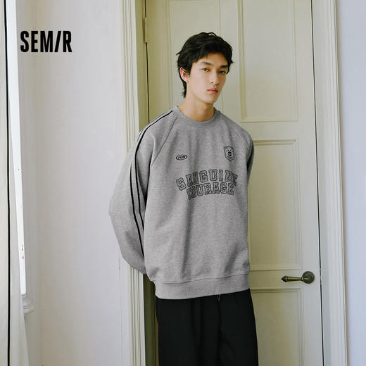 森马卫衣男冬加绒内搭2025新款复古运动风撞色印花情侣装oversize 商品图1