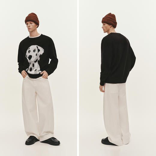 森马毛衫男冬季仿貂毛小狗提花针织衫2025新款慵懒美式复古情侣装 商品图4