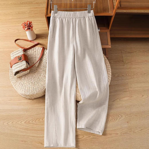 百媚生 天丝亚麻阔腿裤女薄款高腰显瘦直筒裤8916 商品图1