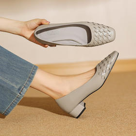 【预售5天】新款复古软皮编织低跟浅口单鞋女时尚百搭女士通勤工作鞋ZF&25186