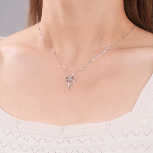 卡蒂罗KADER 在逃公主游园蝴蝶结项链韩系甜美精致可爱轻奢小众设计锁骨链#好运 夏日穿搭 925银 项链 女款 银色 礼盒款 商品图5