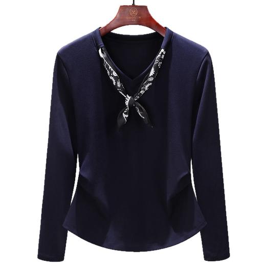 雀说白色V领长袖女t恤新款爆款丝巾设计感小众超好看气质上衣AL 商品图4