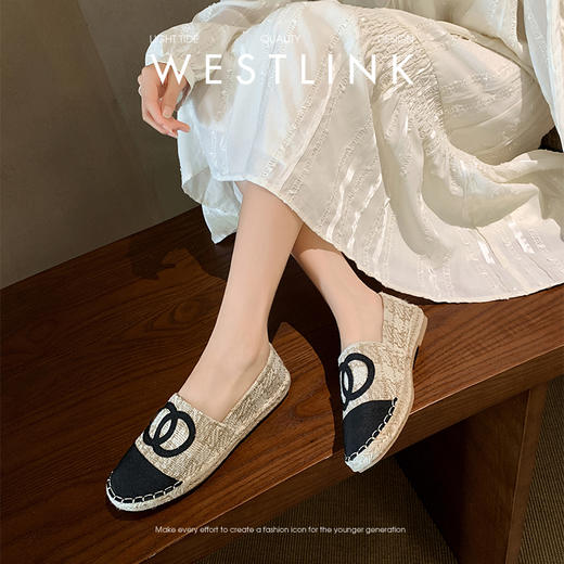 西遇小香风渔夫鞋女新款秋季法式一脚蹬平底鞋配裙子草编单鞋V1756994 商品图1