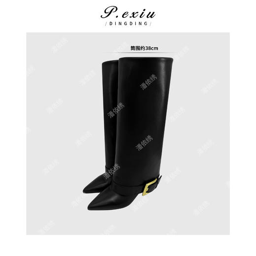 A002潘依绣【超模靴】头层牛皮皮带扣尖头高筒靴时装靴 QL211703 商品图1