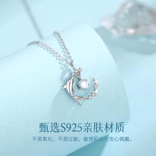 卡蒂罗KADER 鲸落星海项链 森系气质简约小众浪漫高级感 925银 光面立体年年有余鲸鱼四芒星月亮灵动极光幻彩锁骨链 项链 女款 银色 礼盒款 商品图2