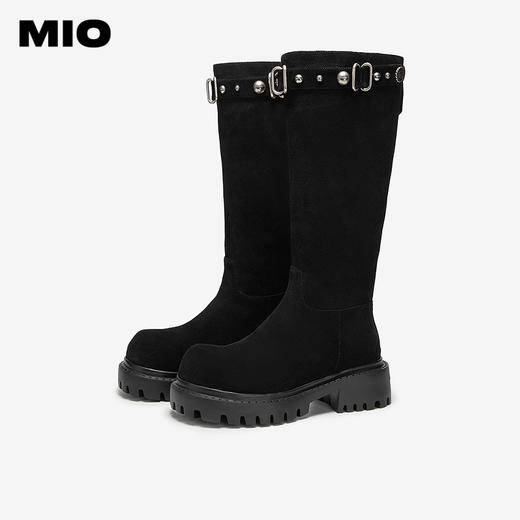 MIO米奥弹力靴圆头高跟扣带瘦瘦靴时装靴高筒女靴M255852199 商品图2