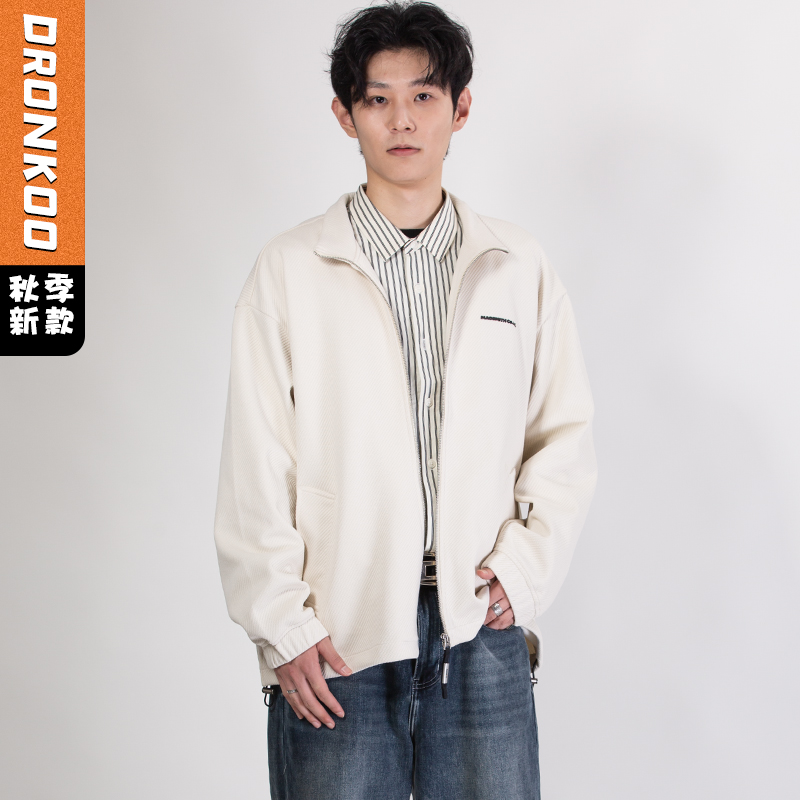 DRONKOO 2025 立领左胸后幅胶印字母下摆抽绳粗斜纹卫衣中厚开衫