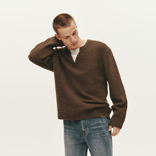 森马毛衫男冬季假两件V领针织衫含羊毛2025新款拼色时尚内搭毛衣 商品图2