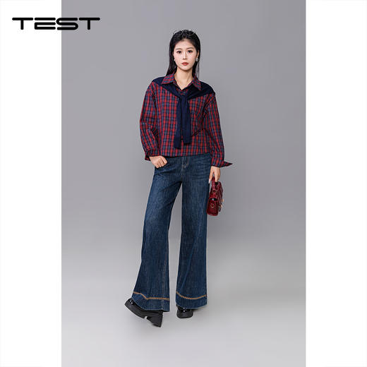 秋上新红黑格纹长袖宽松版型休闲衬衣1253099 商品图2