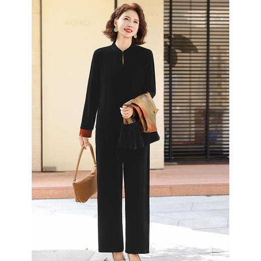 FW 2570时尚妈妈金丝绒套装洋气国风马甲裤子三件套 商品图1