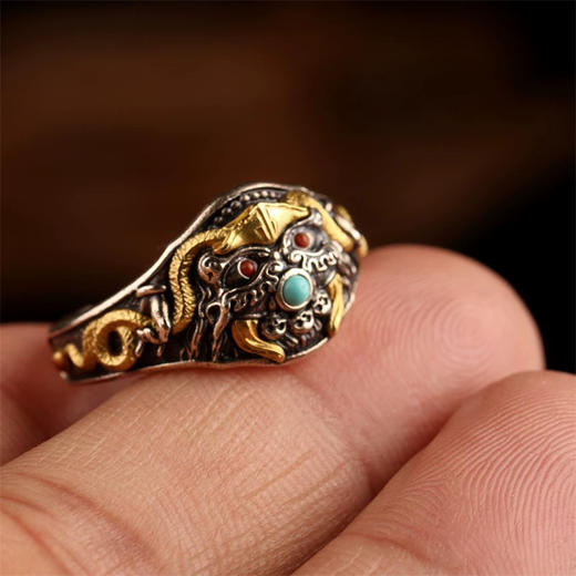藏式纯银立体金翅大鹏鸟戒指男女款复古指环民族风高级感精致时尚 商品图7
