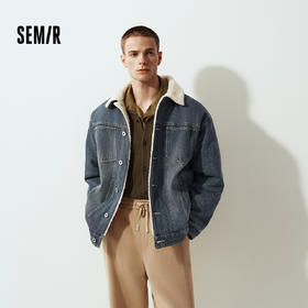 森马牛仔外套男冬季棉服2025新款街头复古做旧仿羊羔毛翻领夹克潮