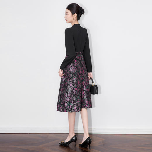 「高货wl」全新升级【铂金会员330/天猫439/差价109】(02633)洛诗琳轻奢雪尼尔提花裙2025秋季法式假两件收腰连衣裙 商品图1