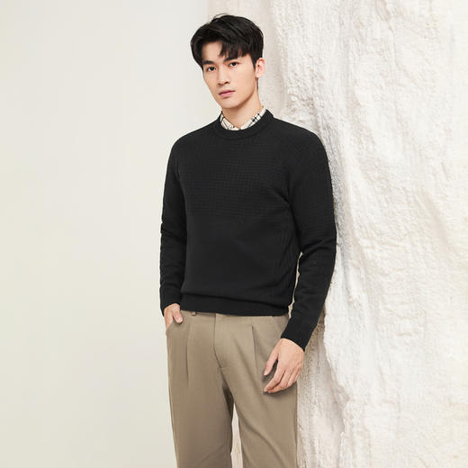 【7A抗菌/提花肌理】柒牌毛衣男圆领毛衫秋季新款长袖时尚针织衫129Y70600 商品图1