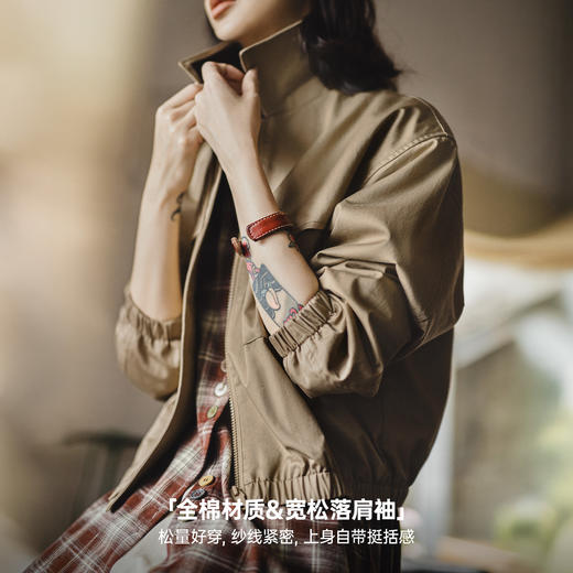 马登复古巴恩风灯芯绒撞色翻领短款收腰工装狩猎茄夹克外套女士秋 商品图3