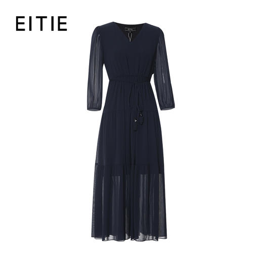 EITIE爱特爱舒适压褶宽松a字系带收腰显瘦连衣裙2025秋季新款8307001 商品图6