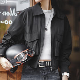 马登女装美式休闲短款机车飞行员夹克外套黑色复古上衣女秋季小众