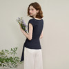 西遇一字肩上衣女夏季新款法式设计感系带收腰荡领短袖t恤Y0051062 商品缩略图4