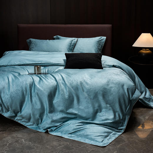 60长绒棉全棉四件套纯色大提花  叶琳-湖水蓝 商品图5