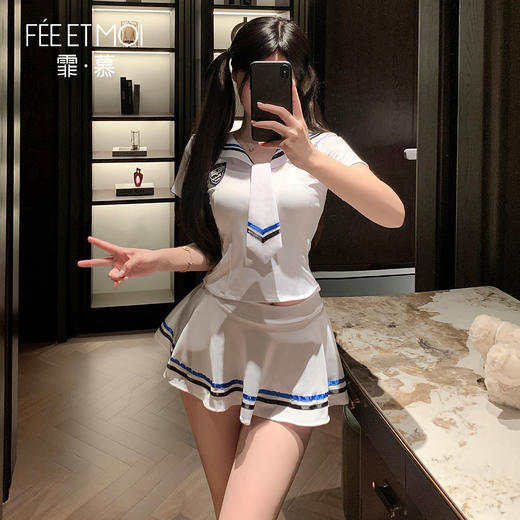 【情趣内衣】霏慕 纯欲露腰水手风JK制服6924 商品图6