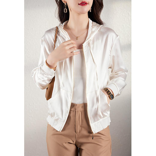 丁摩 高端真丝短外套女连帽棒球服薄款桑蚕丝上衣开衫CZ4254 商品图2
