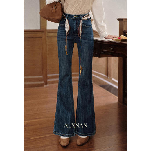 鹿向南「长腿公式」复古蓝色修身显瘦高腰牛仔裤女秋新款直筒长裤 商品图1