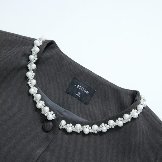 西遇气质钉珠领口小香风外套女秋季高级感通勤短款毛呢上衣V2651153 商品图5