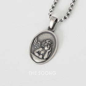 THESOONG|"天使项链"复古银制手工打磨做旧百搭吊坠项链HWZB7625