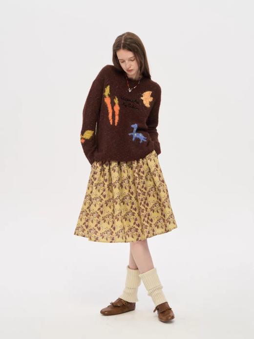 local tag/lt25awk12/秋天果实 手绘印花半裙 姜黄色复古蓬蓬裙 商品图2