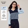 【09/03新品】熙世界假两件条纹针织衫女长袖2025秋季新款气质撞色V领正肩上衣 商品缩略图0