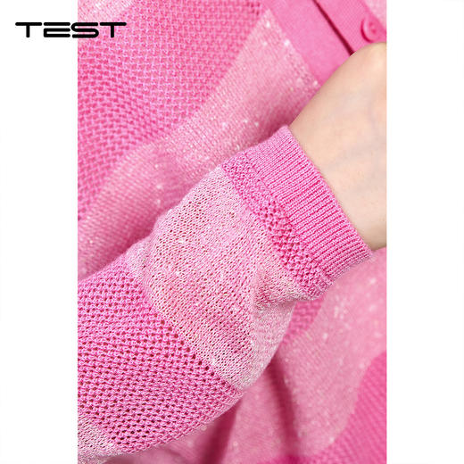 秋上新粉白条纹长袖V领单排扣针织开衫253097 商品图3