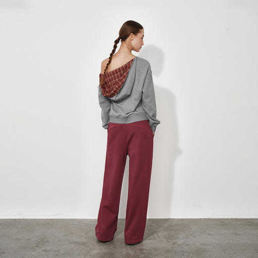 NUTH灰色斜领露肩修身短款长袖连帽卫衣女 商品图2