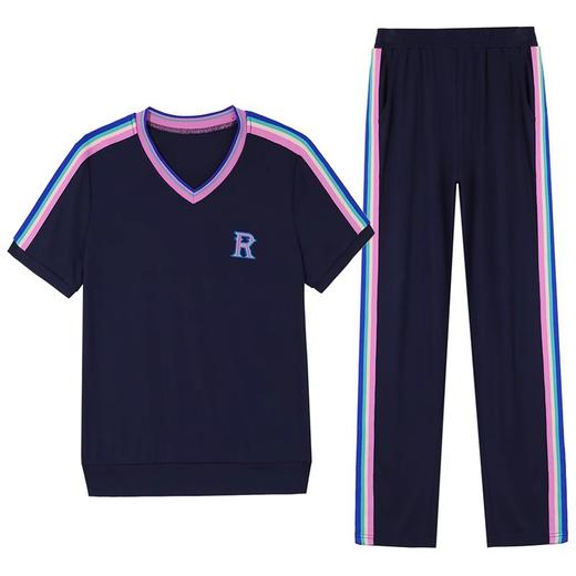 百媚生 纯棉短袖运动服套装女士v领两件套2525 商品图4