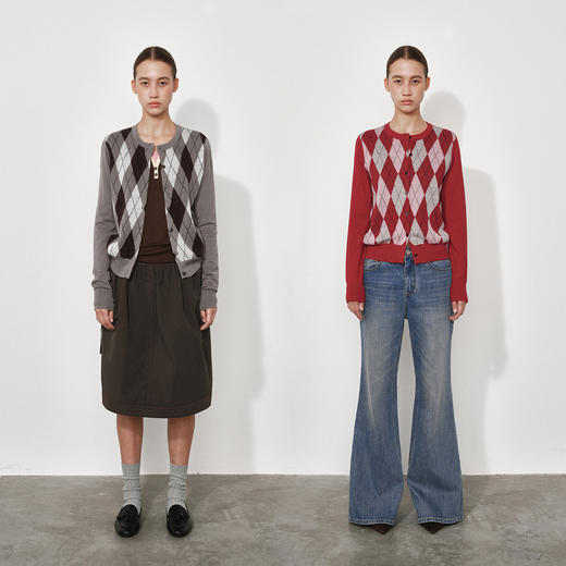 1月15号10点6折！！1.NUTH美利奴羊毛复古撞色格纹提花修身短款针织开衫女 商品图3