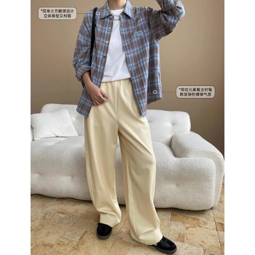 雀说早秋新款 美式彩色纽扣设计感宽松全棉格纹长袖衬衫ALSN7708 商品图2